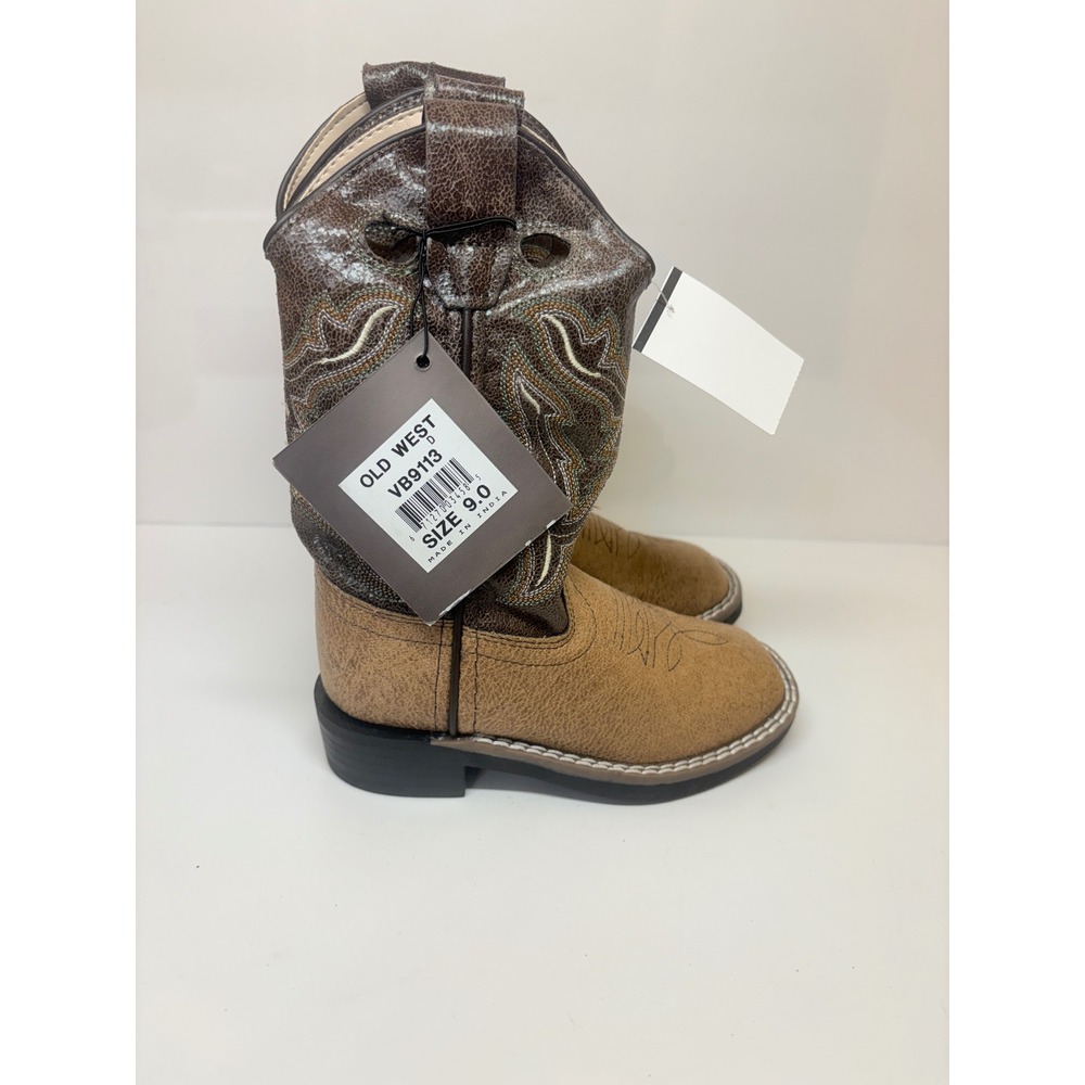 Old West Kids Toddler Boys 9D Brown Leatherette Wide Square Toe Cowboy Boots